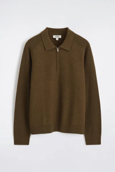 Cos Paneled Boiled Wool Zip-up Sweater In Brown
