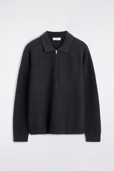 Cos Paneled Boiled Wool Zip-up Sweater In Black