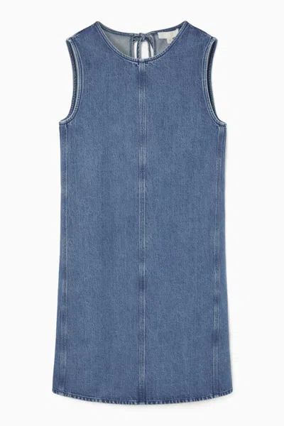 Cos Paneled Denim Shift Dress In Blue