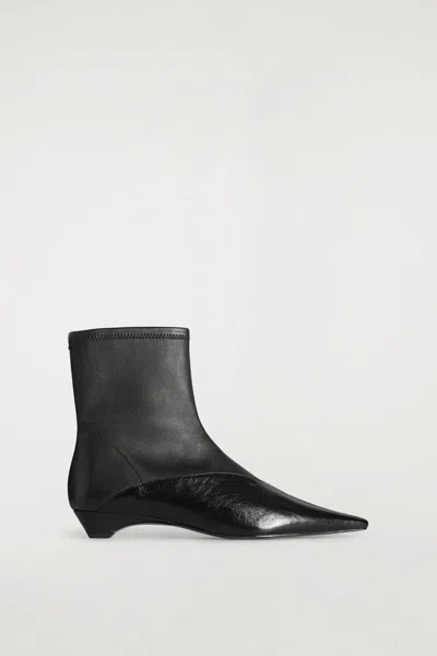 Cos Paneled Pointed Leather Wedge Ankle Boots In Black