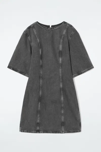 Cos Panelled Denim Mini Dress In Black