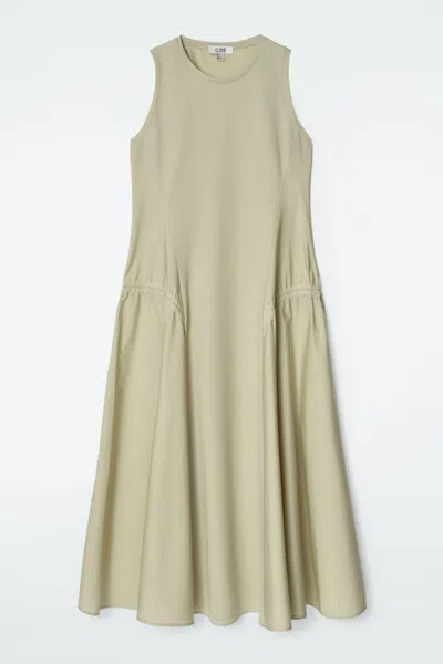 Cos Panelled Gathered-side Midi Dress In Green