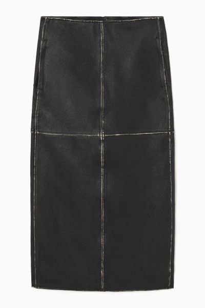 Cos Panelled Leather Racer Midi Skirt In Black