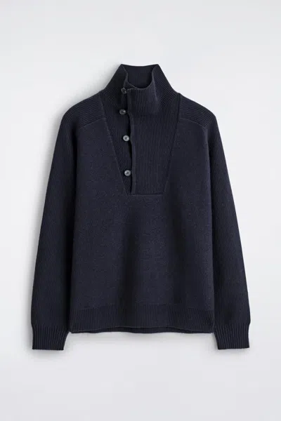 Cos Panelled Merino Wool Funnel-neck Jumper In Blue