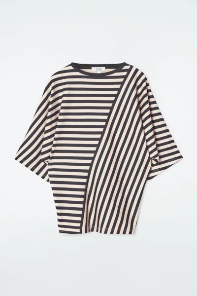 Cos Panelled Striped T-shirt In Black