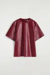 Cos Panelled Textured-leather T-shirt In Red