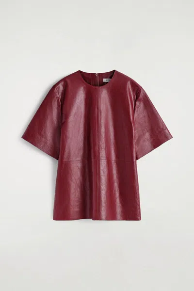 Cos Panelled Textured-leather T-shirt In Red