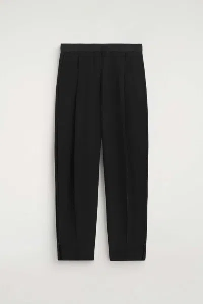 Cos Pleated Silk-crepe Barrel-leg Trousers In Noir