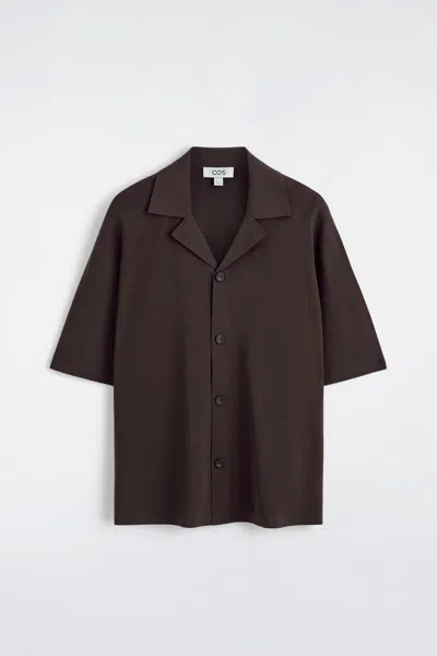 Cos Perforated Knitted Short-sleeved Shirt In Brown
