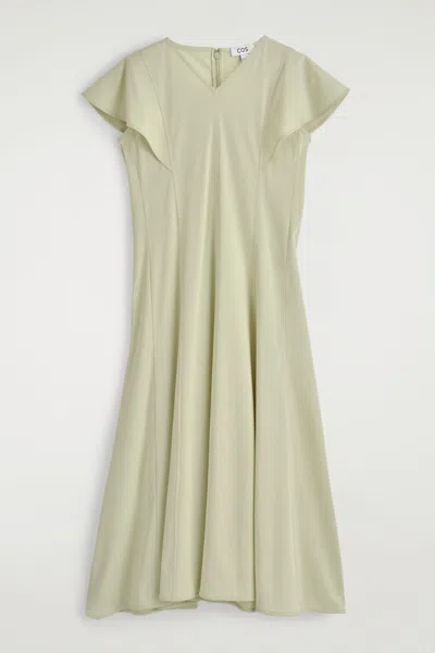 Cos Petal-sleeve Cotton Midi Dress In Green