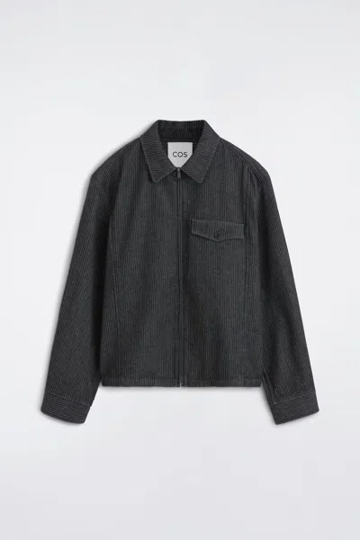Cos Pinstriped Denim Zip-up Overshirt In Noir