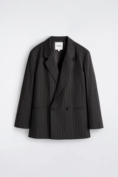 Cos Pinstriped Double-breasted Blazer In Gray