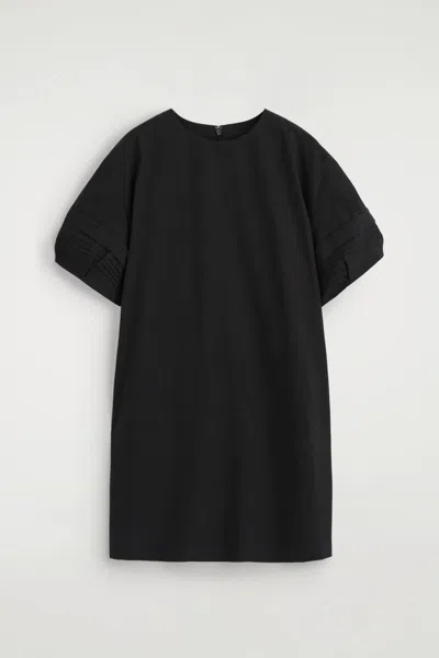 Cos Pintucked Cotton Mini Dress In Black
