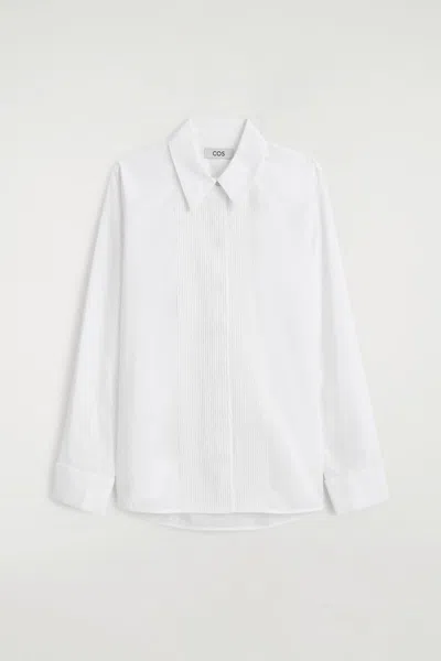 Cos Pintucked Cotton-silk Tuxedo Shirt In White