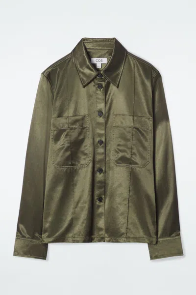Cos Pintucked Satin Utility Shirt In Green