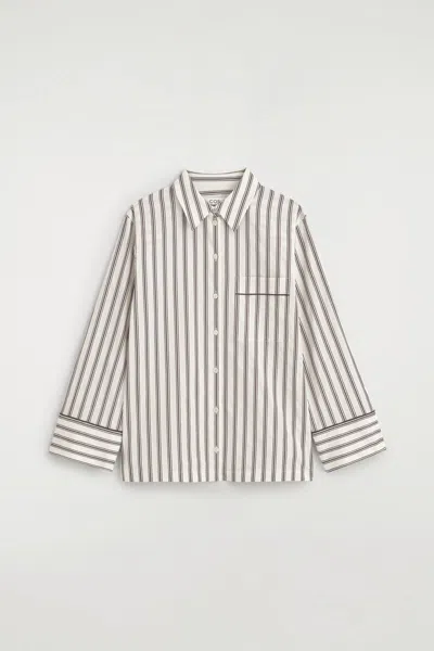 Cos Piped Striped Cotton Shirt In Brown