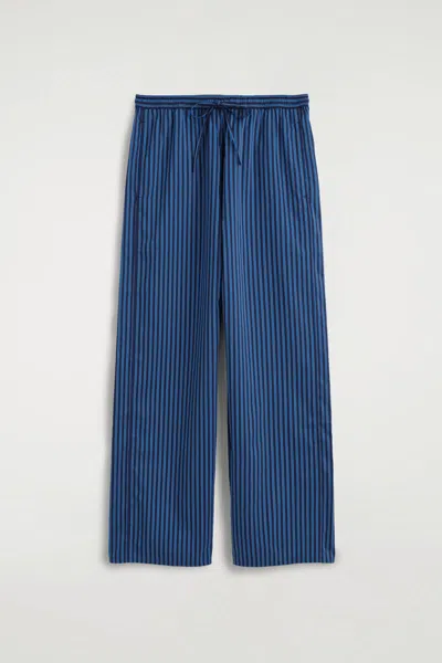 Cos Piped Striped Drawstring Pants In Blue