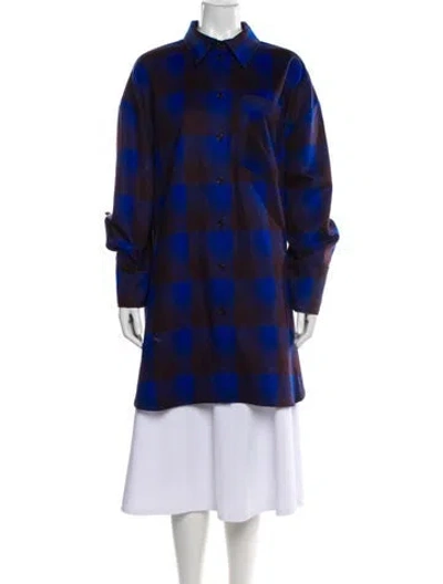 Pre-owned Cos Plaid Print Coat In Blue