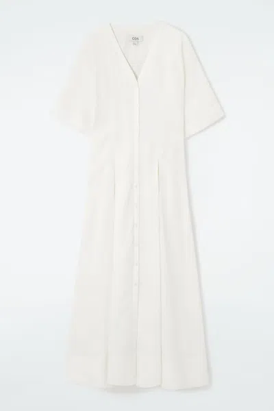 Cos Pleated A-line Midi Shirt Dress In White