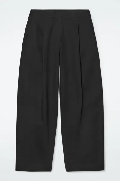 Cos Pleated Barrel-leg Chinos In Black