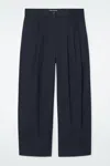 Cos Pleated Barrel-leg Cotton Trousers In Blue