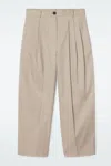 Cos Pleated Barrel-leg Cotton Trousers In Brown