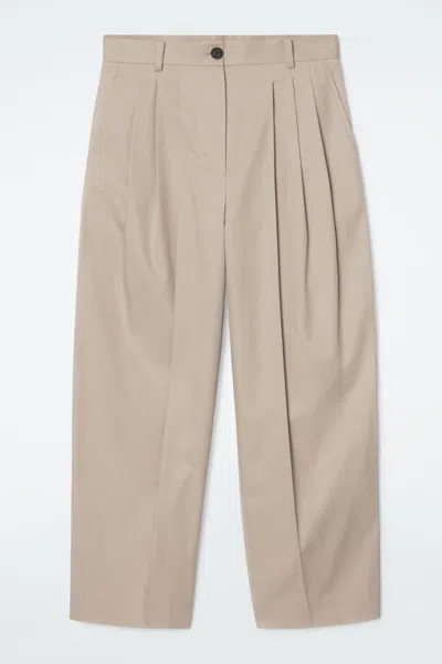 Cos Pleated Barrel-leg Cotton Trousers In Brown
