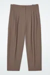Cos Pleated Barrel-leg Wool-blend Trousers In Beige