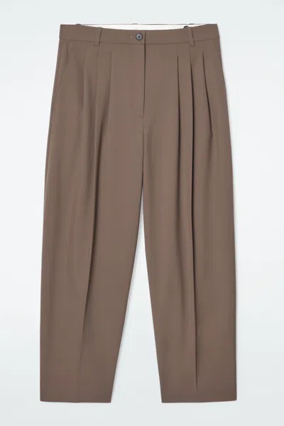 Cos Pleated Barrel-leg Wool-blend Trousers In Beige