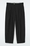 Cos Pleated Barrel-leg Wool-blend Trousers In Black