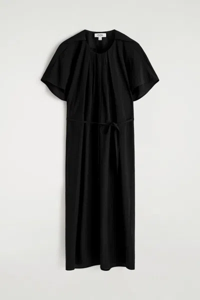 Cos Pleated Belted Midi Dress In Black