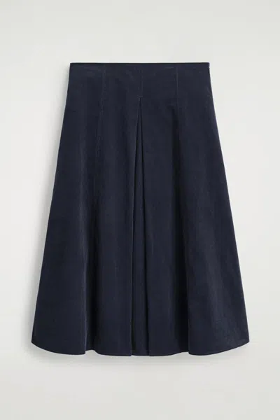 Cos Pleated Corduroy Midi Skirt In Blue
