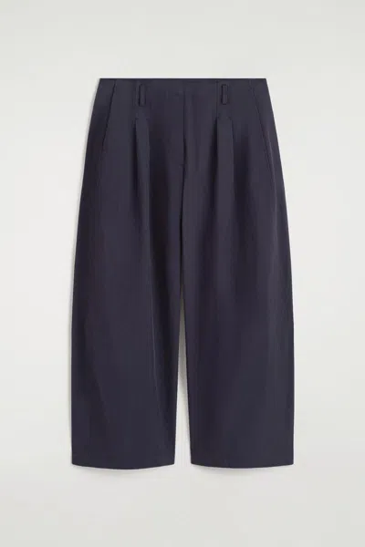 Cos Pleated Cotton Balloon-leg Trousers In Blue