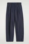 Cos Pleated Cotton Barrel-leg Trousers In Navy In Blue