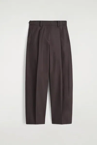 Cos Pleated Cotton Barrel-leg Trousers In Brown