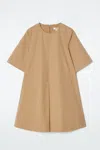 Cos Pleated Cotton Mini Dress In Beige