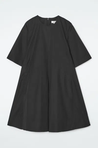 Cos Pleated Cotton Mini Dress In Black