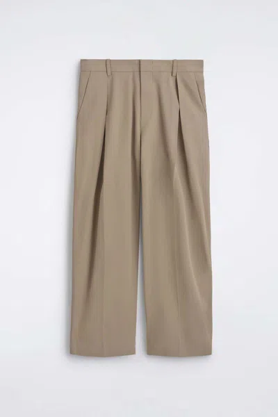 Cos Pleated Cotton Relaxed-fit Wide-leg Pants In Beige