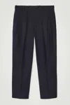 Cos Relaxed Pleated Cotton Tapered Trousers In Blue