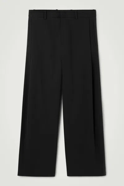 Cos Pleated Cotton Wide-leg Trousers In Black