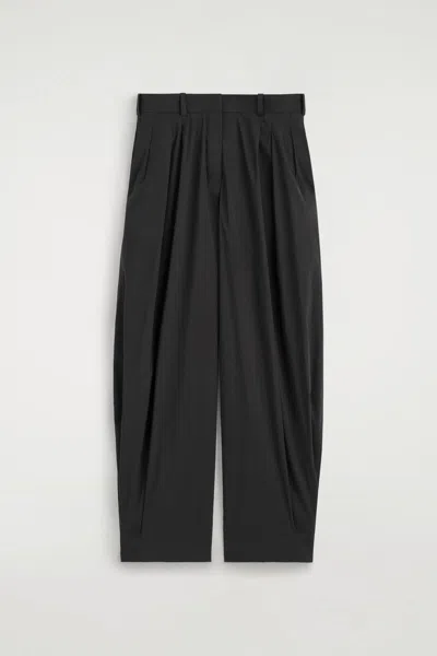 Cos Pleated Cotton-blend Balloon Pants In Black