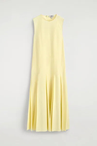 Cos Pleated Cotton-linen Maxi Dress In Giallo In Yellow