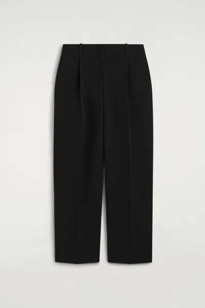 Cos Pleated Crepe Straight-leg Pants In Black