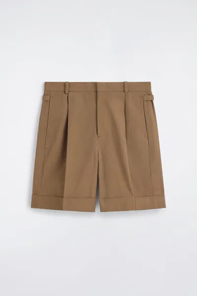 Cos Pleated Cuffed Cotton Chino Shorts In Brown