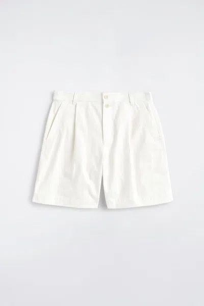Cos Pleated Denim-herringbone Shorts In White