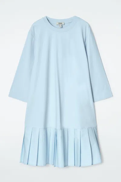 Cos Pleated Dropped-waist T-shirt Dress In Blue