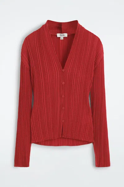Cos Pleated Jacquard Cardigan In Rouge