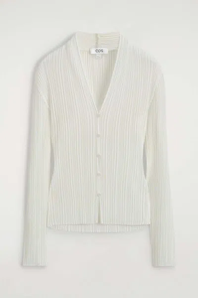 Cos Pleated Jacquard Cardigan In White