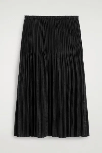Cos Pleated Jacquard Midi Skirt In Noir