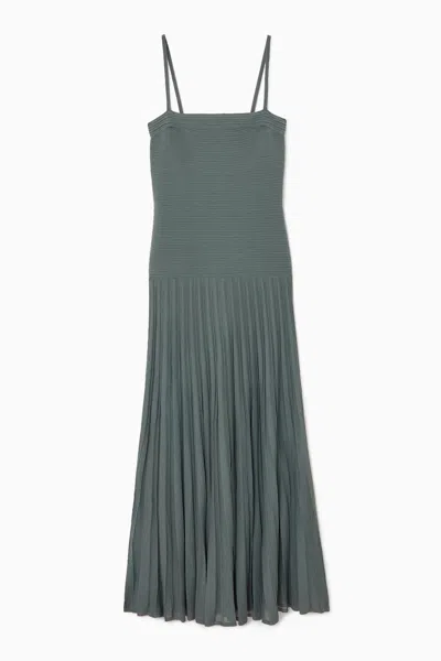 Cos Pleated Knitted Maxi Dress In Green